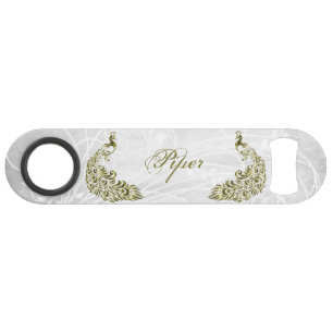 Gold Peacock Personalized Bottle Opener Bar Key