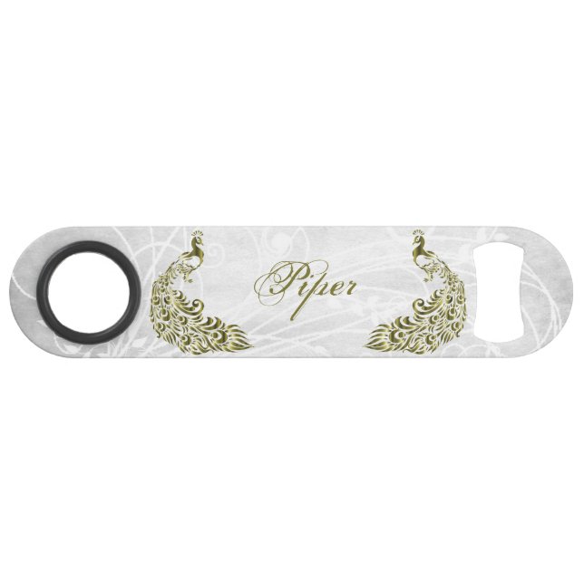 Gold Peacock Personalized Bottle Opener Bar Key (Front (Horizontal))