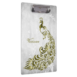Gold Peacock Personalized Clipboard