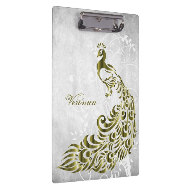Gold Peacock Personalized Clipboard (Right)
