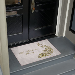 Gold Peacock Personalized Door Mat