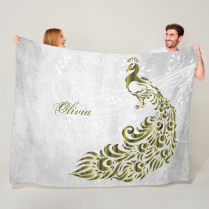 Gold Peacock Personalized Fleece Blanket