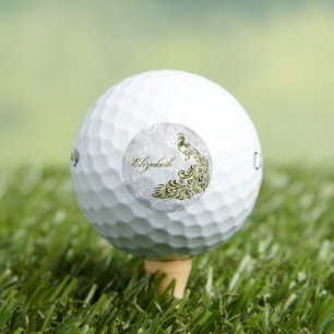 Gold Peacock Personalized Golf Balls