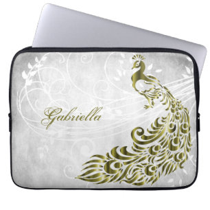 Gold Peacock Personalized Laptop Sleeve