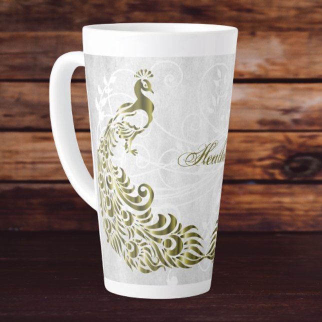 Gold Peacock Personalized Latte Mug (Gold Peacock Personalized Latte Mug)
