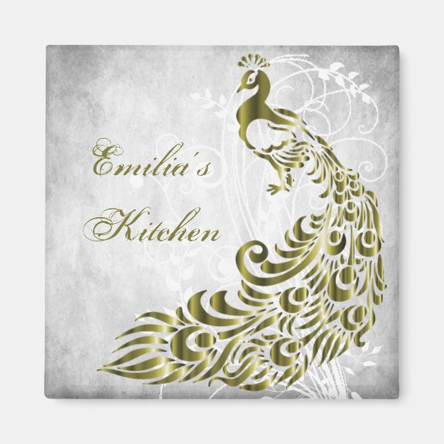 Gold Peacock Personalized Magnet (Front)
