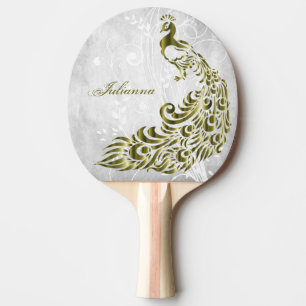 Gold Peacock Personalized Ping Pong Paddle