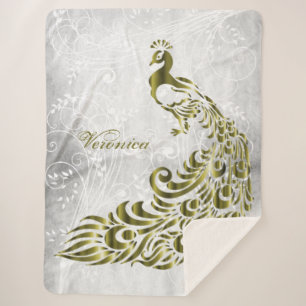 Gold Peacock Personalized Sherpa Blanket