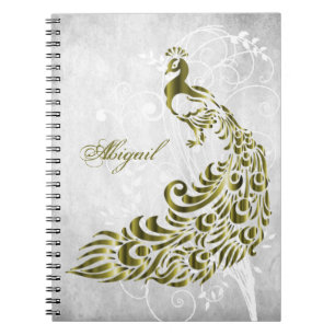Gold Peacock Personalized Spiral Photo Notebook