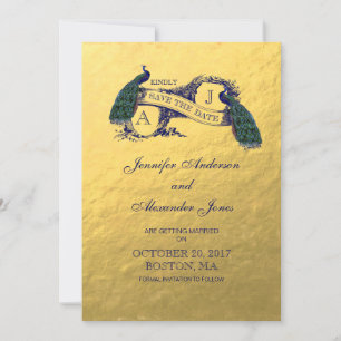 Gold Peacock Save the Date Card