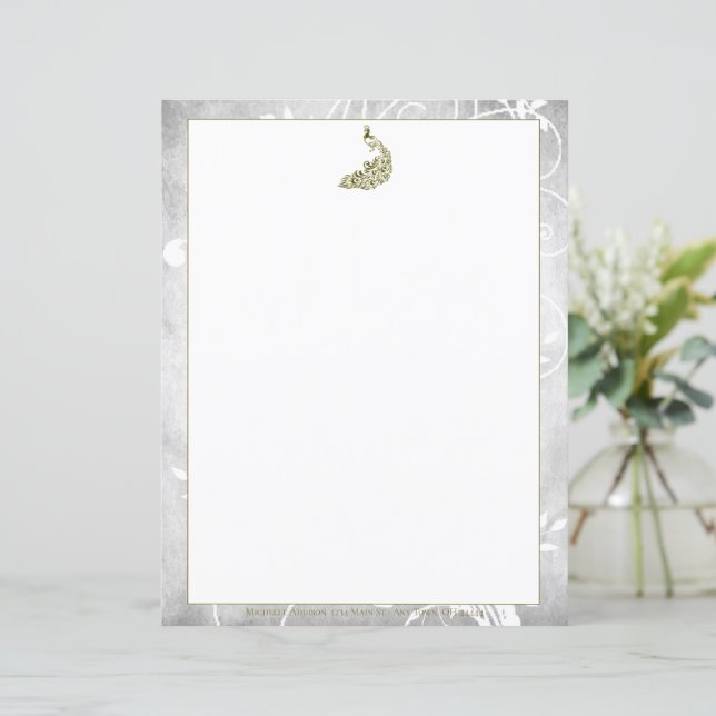 Gold Peacock Stationery (Standing Front)