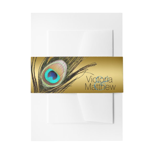 Gold Peacock Wedding Invitation Belly Band (Front Example)