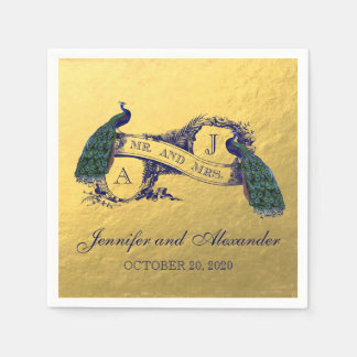 Gold Peacock Wedding Paper Napkins