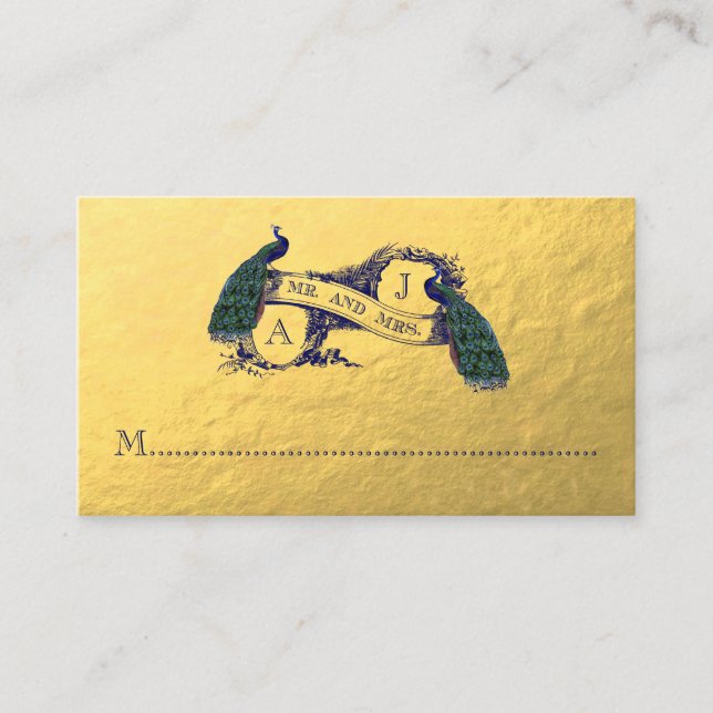 Gold Peacock Wedding Place Card (Front)