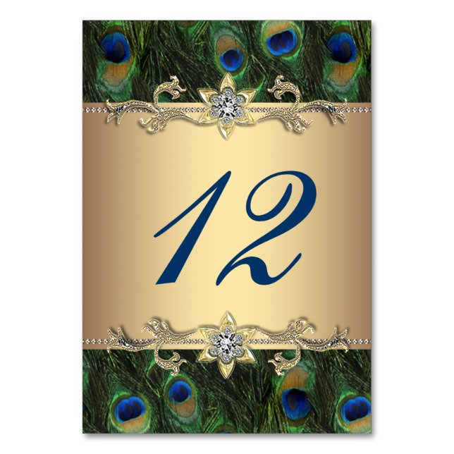Gold Peacock Wedding Table Number (Front)