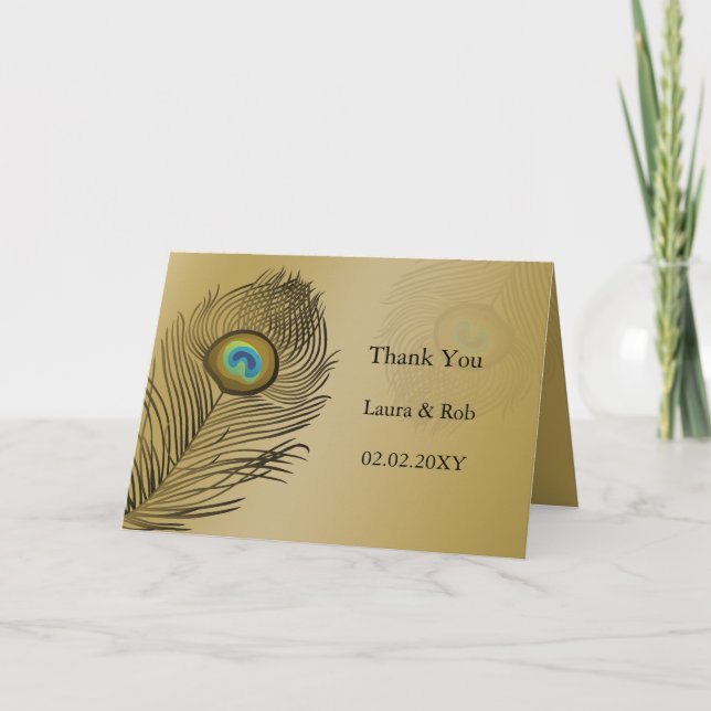 gold peacock wedding Thank You (Front)