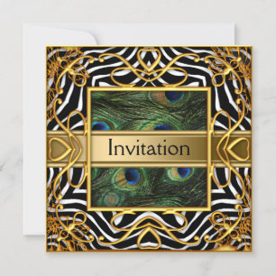 Gold Peacock Zebra Invitation N'importe quelle par