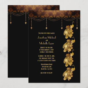 Gold Peacocks, Ancient Egyptian, Art Deco Wedding Invitation
