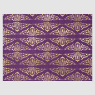 Gold Peacocks and Filigree on Purple Decoupage Tissue Paper
