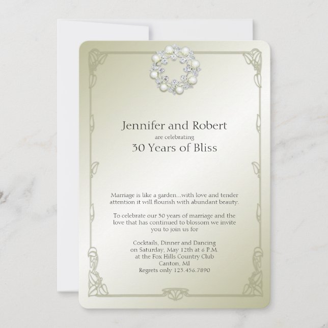 Gold Pearl 30th Wedding Anniversary Invitation (Front)