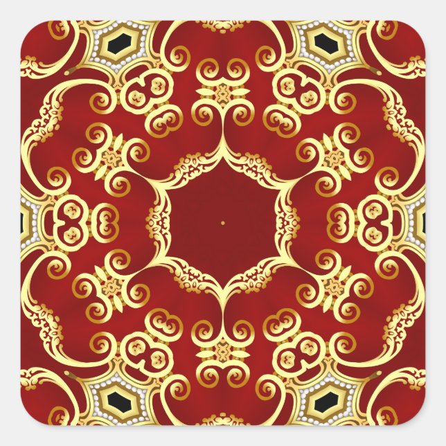 Gold pearl: decorative frame illustration. square sticker (Front)