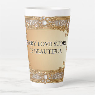 Gold Pearl Frame Border With Vintage Baroque Latte Mug