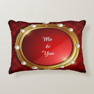 Gold Pearl Frame On Red Velvet Luxury Decor ✨ Accent Pillow