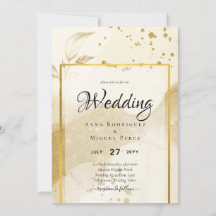 Gold Pearl WEDDING Alcohol INK Abstract LeahG Invitation