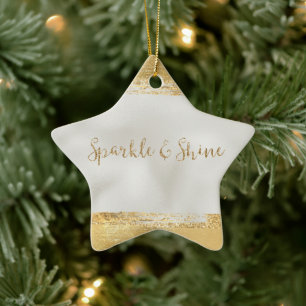 Gold Pearl White Sparkle Ceramic Ornament