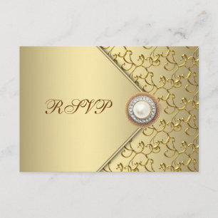 Gold Pearl Womans 50th Birthday Party RSVP Card