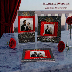 Gold Pearls 30th Wedding Anniversary Black Woven  Invitation