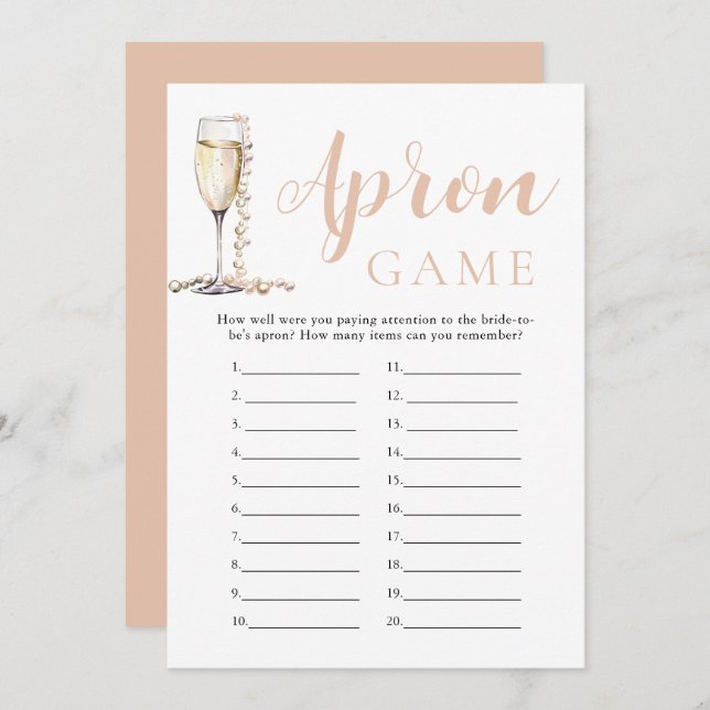 Gold Pearls and Prosecco Bridal Shower Apron Game Invitation (Front/Back)