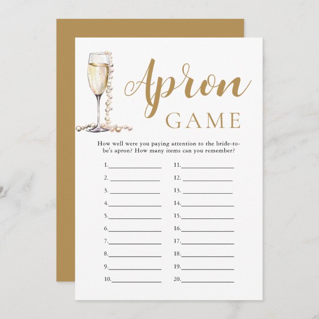 Gold Pearls and Prosecco Bridal Shower Apron Game Invitation (Front/Back)