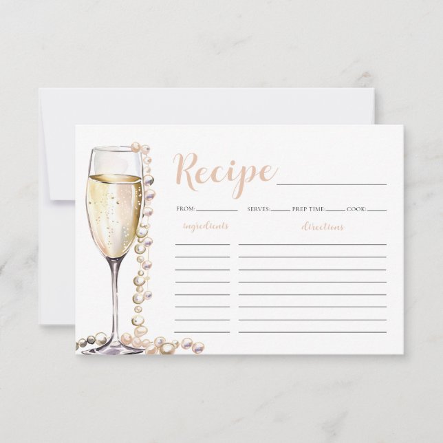 Gold Pearls and Prosecco Bridal Shower Recipe Card (Front)