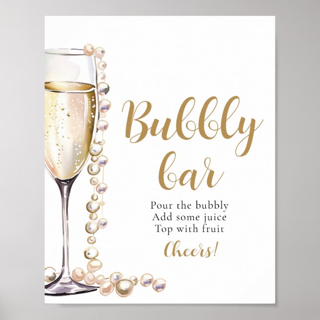 Gold Pearls and Prosecco Champagne Bubbly Bar Sign (Front)