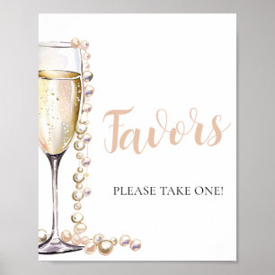 Gold Pearls and Prosecco Champagne Favours Sign