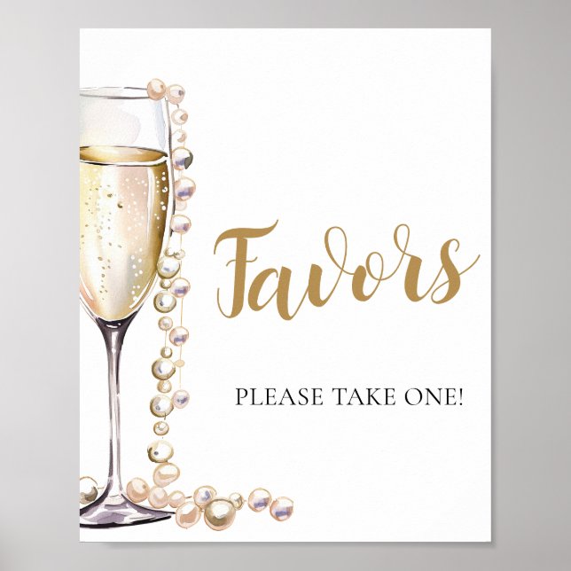 Gold Pearls and Prosecco Champagne Favours Sign (Front)