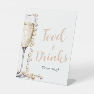 Gold Pearls and Prosecco Champagne Food and Drinks Pedestal Sign