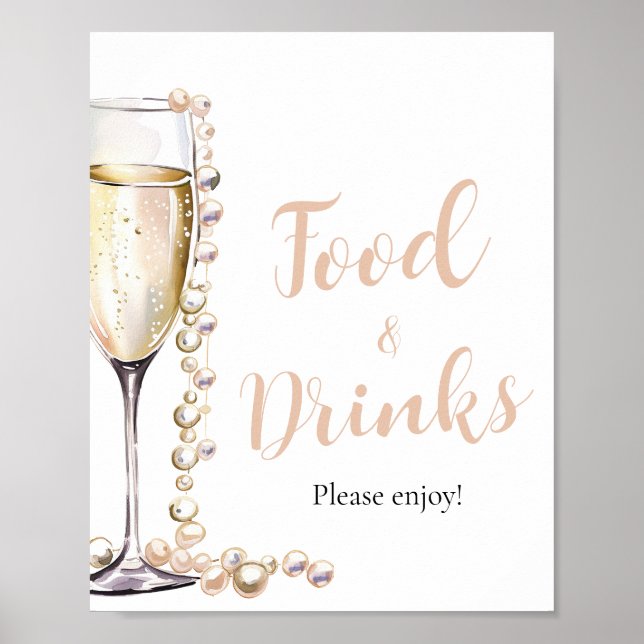 Gold Pearls and Prosecco Champagne Food and Drinks Poster (Front)