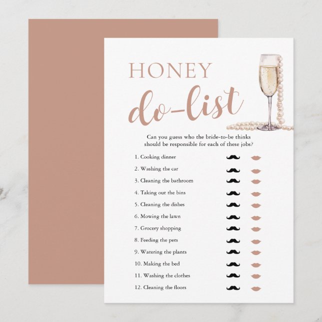 Gold Pearls and Prosecco Honey Do List Bridal Game Invitation (Front/Back)