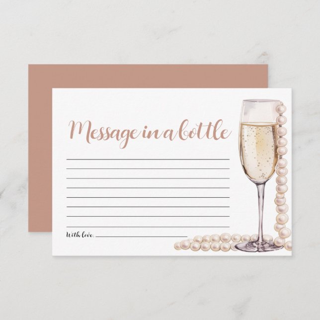 Gold Pearls and Prosecco Message In A Bottle Game Invitation (Front/Back)