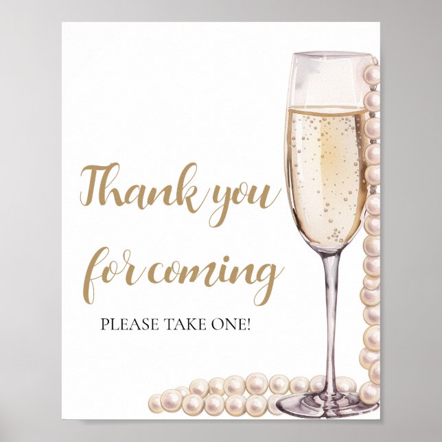 Gold Pearls and Prosecco Thank you for coming Sign (Front)