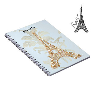Gold Pearls Eiffel Tower Pocket Folder Notebook