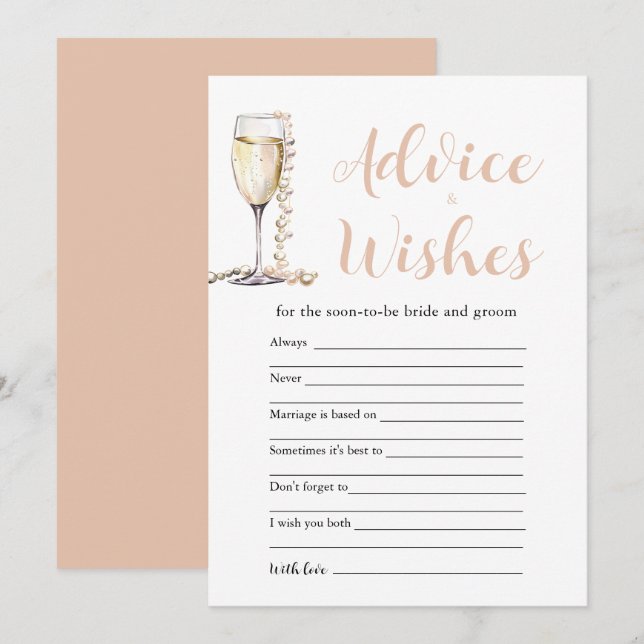 Gold Pearls & Prosecco Advice and Wishes Game Card (Front/Back)