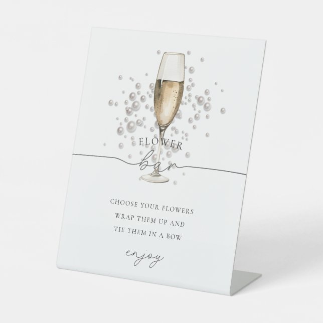 Gold Pearls & Prosecco Champagne Flower Bar Sign (Front)