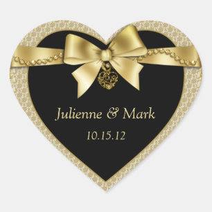 Gold Pearls Ribbon on Black Heart Sticker