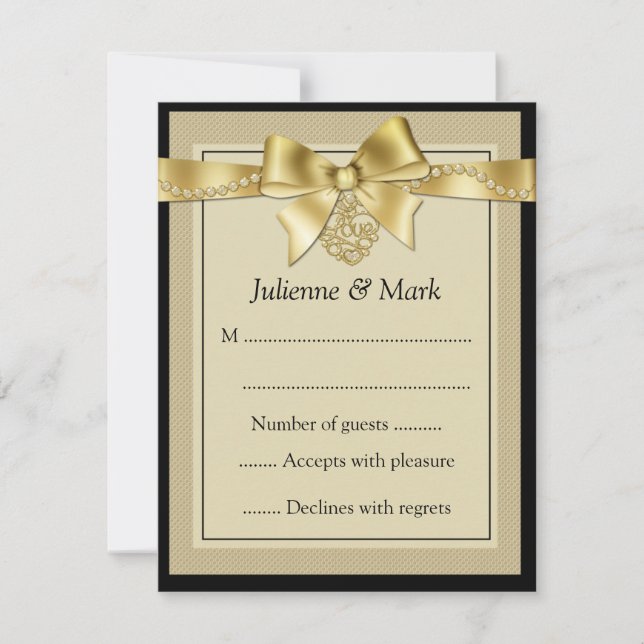Gold Pearls Ribbon on Black RSVP (Front)