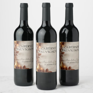 Gold Pears & Olive Leaves Autumn Wedding Wine Label