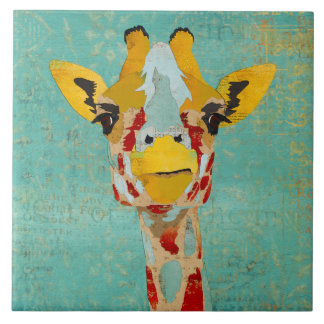 Gold Peeking Giraffe  Tile