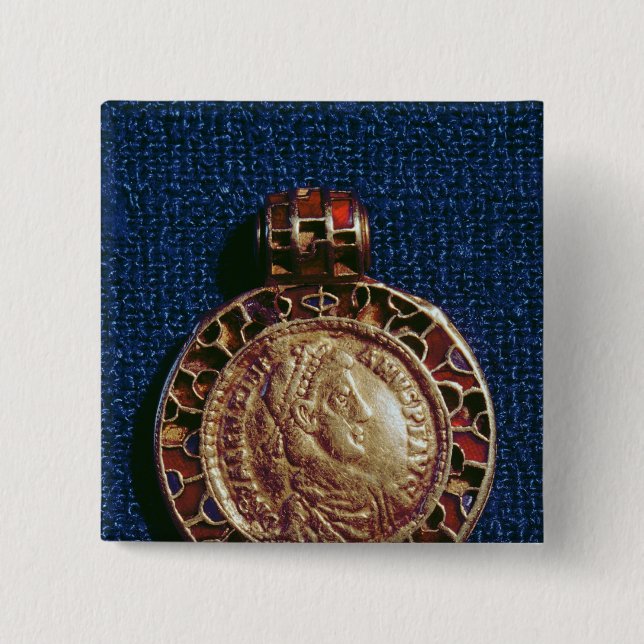 Gold pendant in the form of a coin 2 inch square button (Front)
